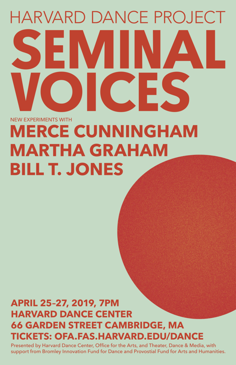 Event poster for the TDM production of Harvard Dance Project: Seminal Voices